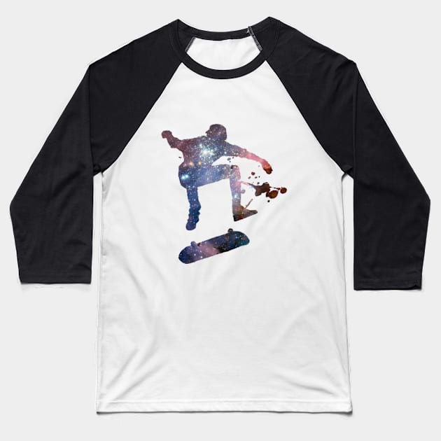 Spacey Skater Baseball T-Shirt by wizarrup